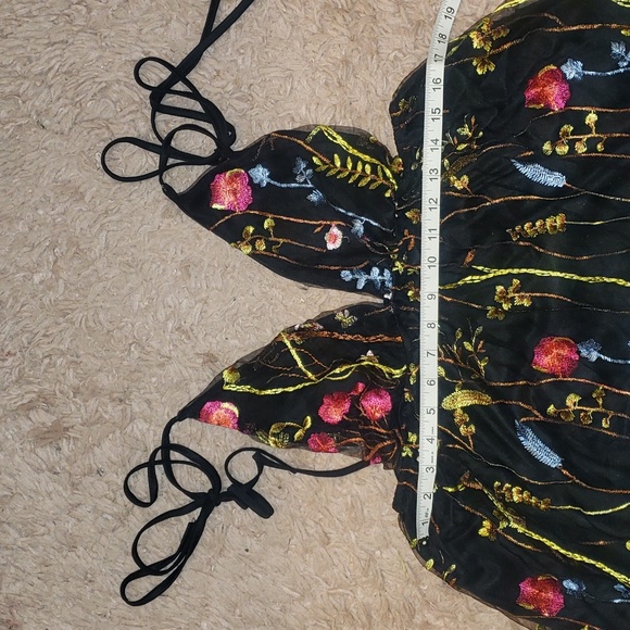 MOD Floral Embroidery mesh overlay Tie strap cami Summer Dress - Picture 8 of 10